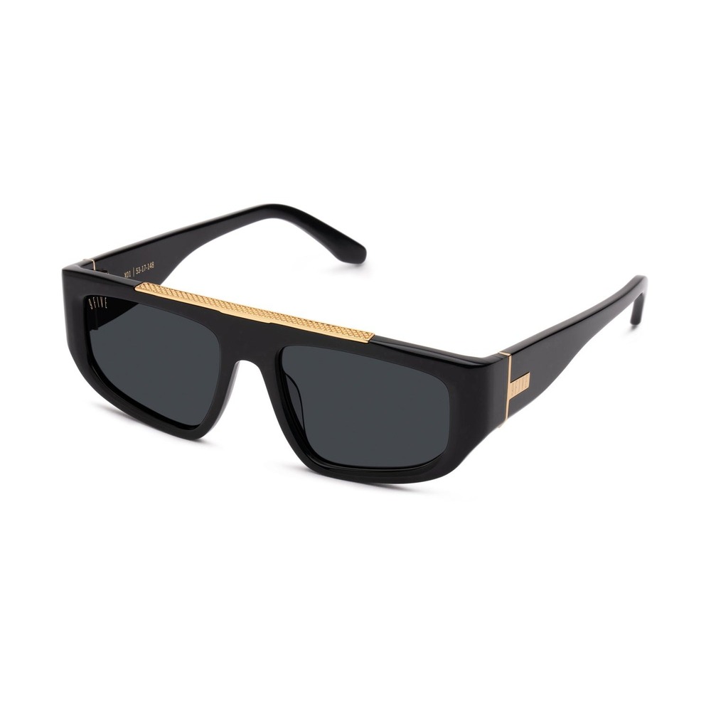 NIOB 9FIVE X01 Black Sunglasses Gold Trim Square Flat Top Mens Womens UV Protect